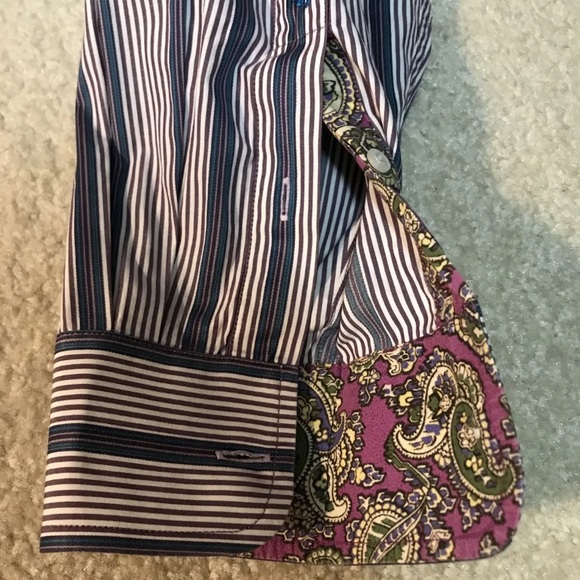 Robert Graham Dress Shirt Stripes Embroidered Purple Flower Flip Cuff Men Size L - Picture 7 of 12